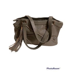 Nyla Noor Gray Leather Pebbled Shoulder Tote Handbag SOHO